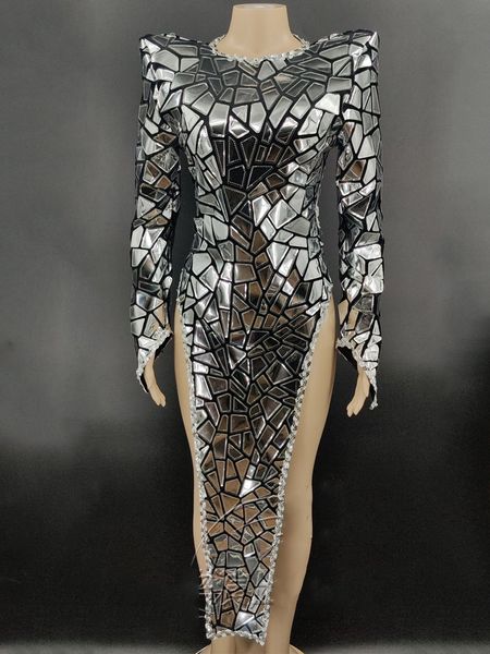female singer stage costume silver mirror dress long sleeve prom dresses slit party outfit dj gogo dancer clothes vdb3105, Black;red
female singer stage costume silver mirror dress long sleeve prom dresses slit party outfit dj gogo dancer clothes vdb3105, Black;red