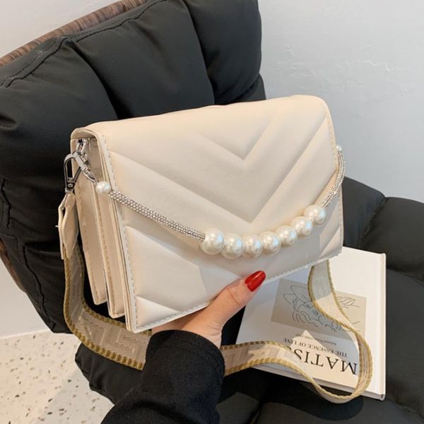 evening bags small v-line shape pu leather crossbody bag 2021 luxury beading handle shoulder purses and handbag