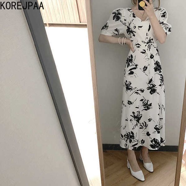 korejpaa women dress summer korean chic ladies elegant temperament v-neck ink print lace-up simming puff sleeved vestidos 210526, Black;gray
korejpaa women dress summer korean chic ladies elegant temperament v-neck ink print lace-up simming puff sleeved vestidos 210526, Black;gray
