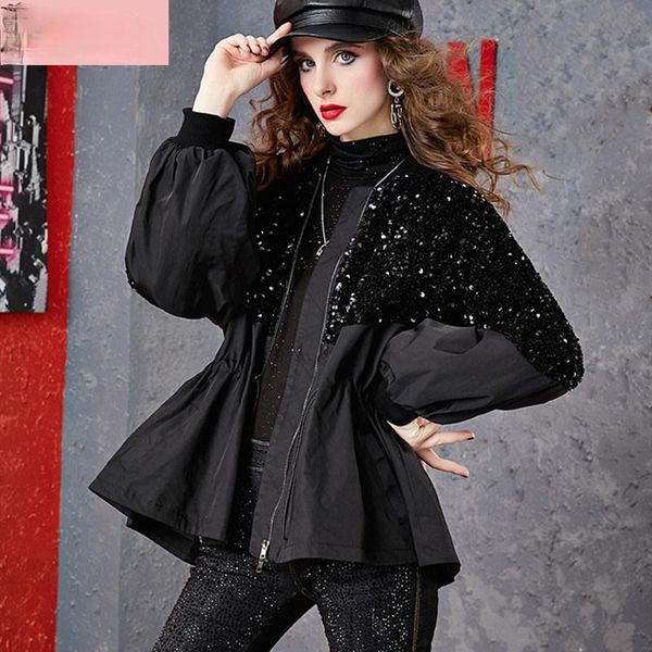 women's jackets women 's coat 2021 spring and autumn round neck stitching sequins zipper drawstring loose overcoat, Black;brown
women's jackets women 's coat 2021 spring and autumn round neck stitching sequins zipper drawstring loose overcoat, Black;brown