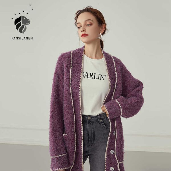 fansilanen embroidery striped purpel knitted cardigan women autumn winter short oversized sweater female black vintage jumper 210607, White
fansilanen embroidery striped purpel knitted cardigan women autumn winter short oversized sweater female black vintage jumper 210607, White