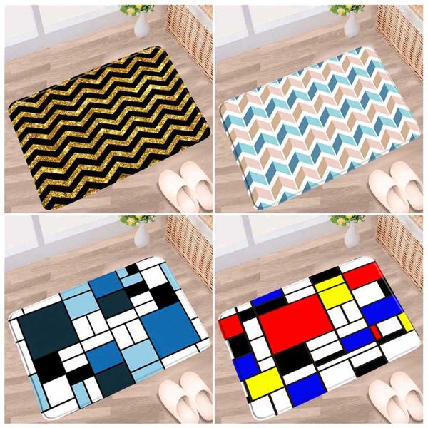 bath mats geometric modern home doormat check stripe anti-slip carpet bathroom toilet rug flannel door bedroom kitchen mat decor