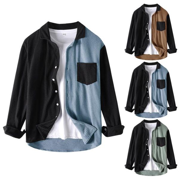 men's casual shirts men long sleeve turn-down collar color matching single breasted pocket winter shirt blouse, White;black
men's casual shirts men long sleeve turn-down collar color matching single breasted pocket winter shirt blouse, White;black