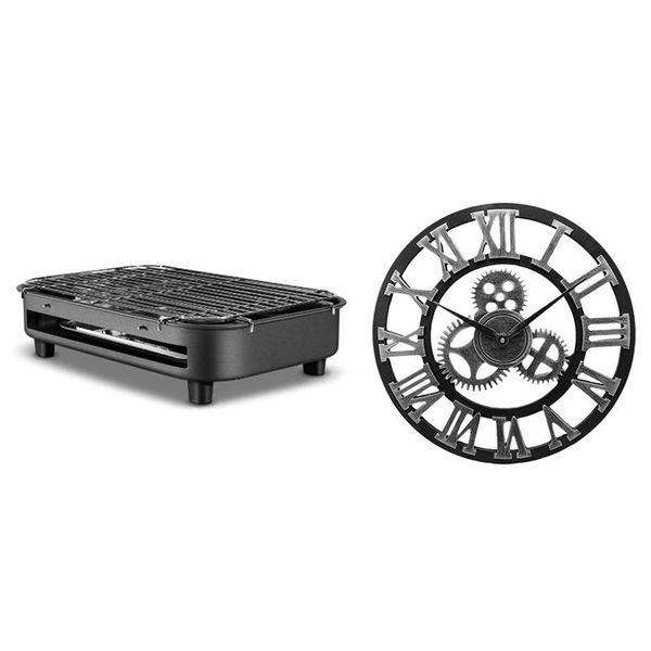 wall clocks 1 set household smokeless teppanyaki barbecue grill eu plug & 1pcs industrial gear clock(without battery), silver
wall clocks 1 set household smokeless teppanyaki barbecue grill eu plug & 1pcs industrial gear clock(without battery), silver