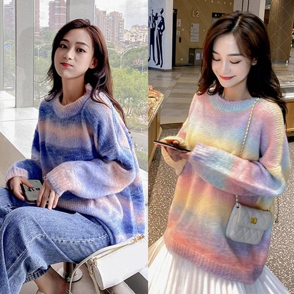 women's sweaters q1fa women autumn long sleeve o-neck sweater harajuku gradient rainbow candy color striped jumpers oversized loose pul, White;black
women's sweaters q1fa women autumn long sleeve o-neck sweater harajuku gradient rainbow candy color striped jumpers oversized loose pul, White;black