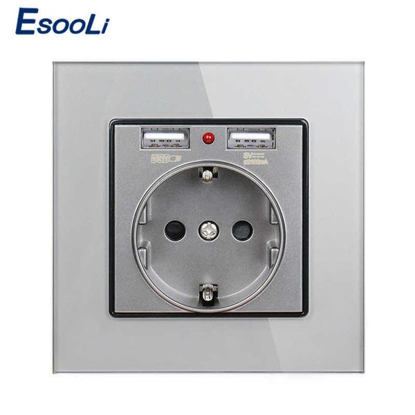 esooli crystal glass panel dual usb charging port 2.1a 16a russia spain wall socket eu power outlet white/black/gold/grey
esooli crystal glass panel dual usb charging port 2.1a 16a russia spain wall socket eu power outlet white/black/gold/grey
