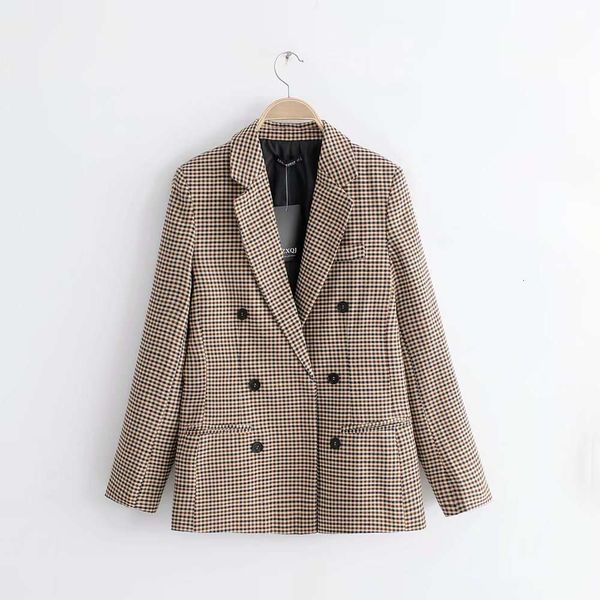 style women's plaid coat small suit, Black;brown