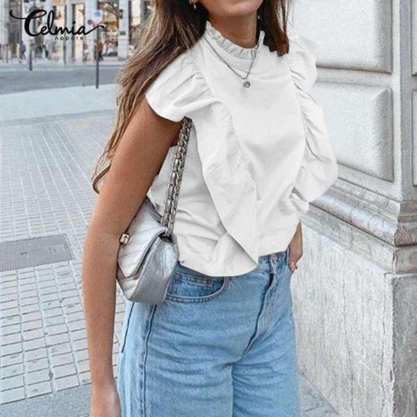 women's blouses & shirts celmia summer sleeveless ruffles elegant ol tunic women solid stand collar blouse fashion casual office blusas, White
women's blouses & shirts celmia summer sleeveless ruffles elegant ol tunic women solid stand collar blouse fashion casual office blusas, White