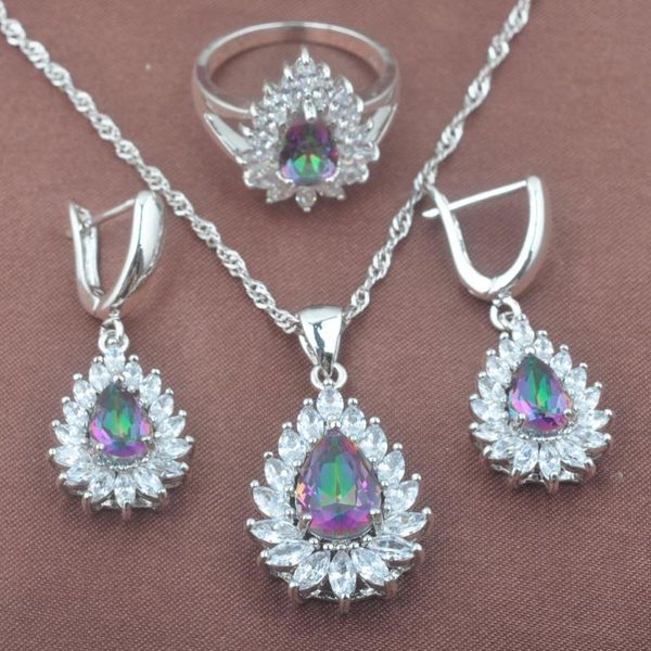earrings & necklace female rainbow zirconia water drop jewelry set for women weedding silver color sets tz0571
earrings & necklace female rainbow zirconia water drop jewelry set for women weedding silver color sets tz0571