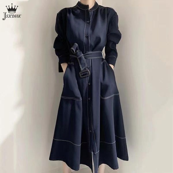 casual dresses 2021 autumn elegant korean shirt solid color single breasted loose bandage windbreaker dress collect waist vestidos, Black;gray
casual dresses 2021 autumn elegant korean shirt solid color single breasted loose bandage windbreaker dress collect waist vestidos, Black;gray