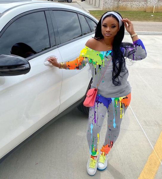 european and american women's tracksuits fashion ink-splash printing sloping shoulder casual long-sleeved two-piece suit, Gray
european and american women's tracksuits fashion ink-splash printing sloping shoulder casual long-sleeved two-piece suit, Gray