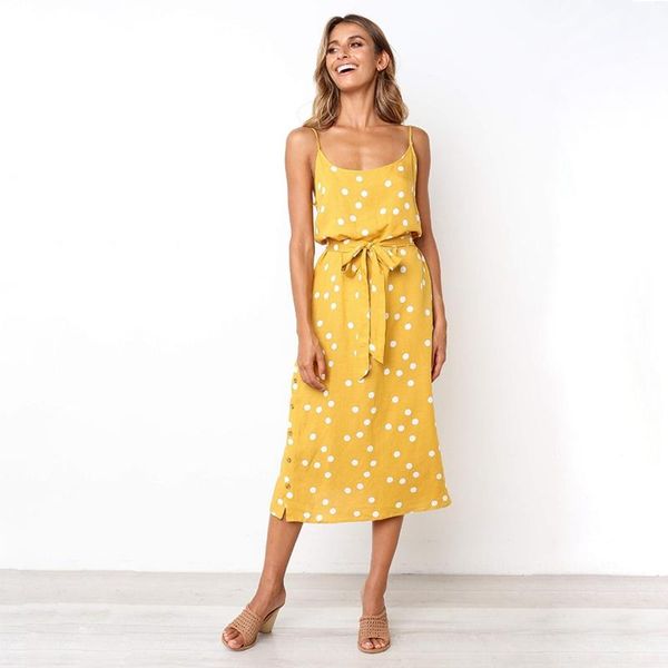 casual dresses bohemian polka dots print women waistband lacing up slit sling square collar sleeveless dress, Black;gray
casual dresses bohemian polka dots print women waistband lacing up slit sling square collar sleeveless dress, Black;gray