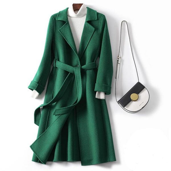 women's wool & blends arrival 100% coat brand winter woolen 2021 thick cashmere solid female green overcoat sashes long, Black
women's wool & blends arrival 100% coat brand winter woolen 2021 thick cashmere solid female green overcoat sashes long, Black