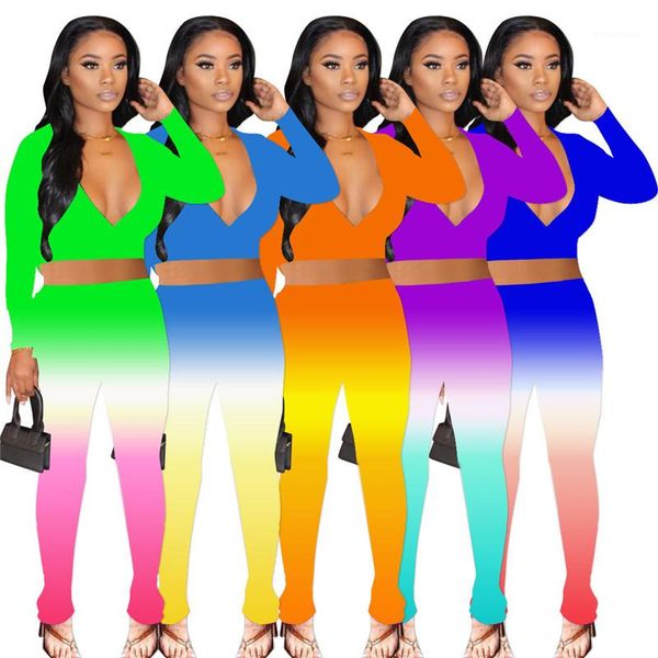 fashion gradient long stacked sleeve long stacked pants womens 2pcs sets casual females clothing v neck womens designer tracksuits, Gray
fashion gradient long stacked sleeve long stacked pants womens 2pcs sets casual females clothing v neck womens designer tracksuits, Gray