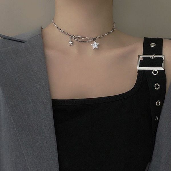 925 silver retro new fashion zircon double five-pointed star chain necklace female short clavicle chain wild necklace q0531
925 silver retro new fashion zircon double five-pointed star chain necklace female short clavicle chain wild necklace q0531