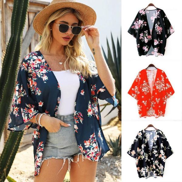 women floral print chiffon beach kimono cardigan blouse shawl loose outwear sleeve women's swimwear, White;black
women floral print chiffon beach kimono cardigan blouse shawl loose outwear sleeve women's swimwear, White;black