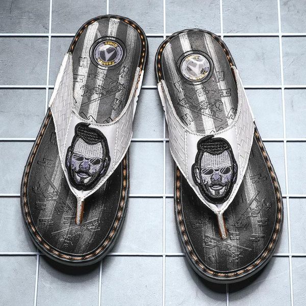 slippers 2021 summer men's personality fashion soft bottom flip flops leather trend non-slip beach shoes, Black
slippers 2021 summer men's personality fashion soft bottom flip flops leather trend non-slip beach shoes, Black
