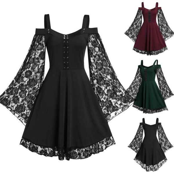 woman dress see through lace patchwork long flared sleeve knee-length dress for women cold shoulder cosplay custome dress, Gray
woman dress see through lace patchwork long flared sleeve knee-length dress for women cold shoulder cosplay custome dress, Gray