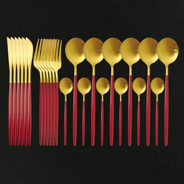 flatware sets matte red gold 24pcs dinnerware cutlery set 18/10 stainless steel home steak knife fork coffee spoon tableware
flatware sets matte red gold 24pcs dinnerware cutlery set 18/10 stainless steel home steak knife fork coffee spoon tableware