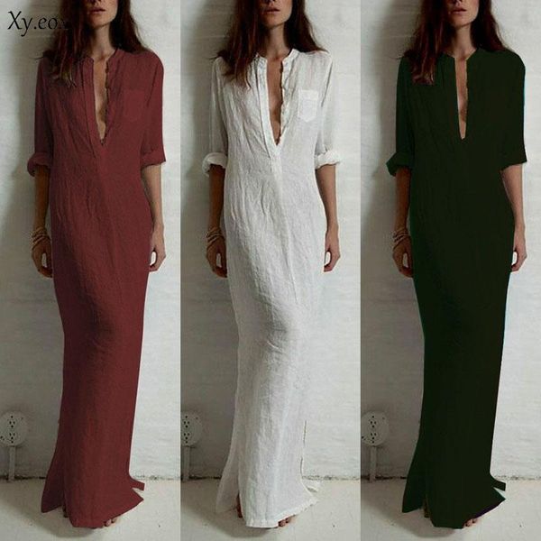 casual dresses women's deep v neck long sleeve ladies solid loose beach party maxi dress, Black;gray
casual dresses women's deep v neck long sleeve ladies solid loose beach party maxi dress, Black;gray