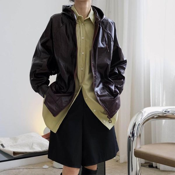 women's jackets spring and autumn women's casual solid color loose hooded pu jacket, Black;brown
women's jackets spring and autumn women's casual solid color loose hooded pu jacket, Black;brown