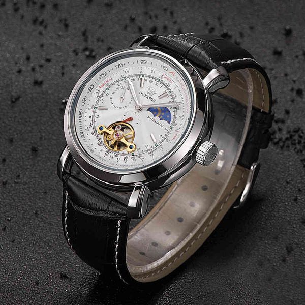 white and ouyawei automatic black mechanical watches men skeleton calendar pu leather bracelet mechanical clock, Slivery;brown
white and ouyawei automatic black mechanical watches men skeleton calendar pu leather bracelet mechanical clock, Slivery;brown
