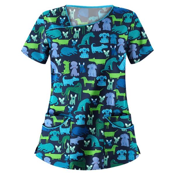 women's t-shirt women cute cartoon print nursing scrubs t shirt casual short sleeve uniforms v-neck pocket clothes, White
women's t-shirt women cute cartoon print nursing scrubs t shirt casual short sleeve uniforms v-neck pocket clothes, White