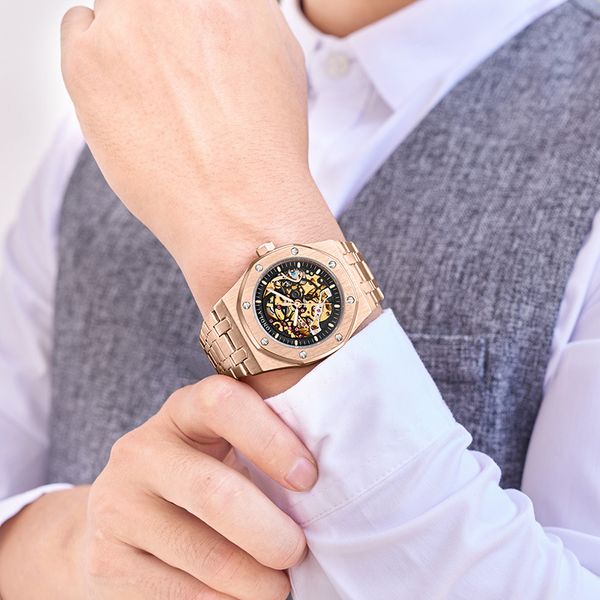 european and american fashion high-end hollow sheet plate steel belt mechanical watch mens waterproof classic business watch automatic mens, Slivery;brown
european and american fashion high-end hollow sheet plate steel belt mechanical watch mens waterproof classic business watch automatic mens, Slivery;brown