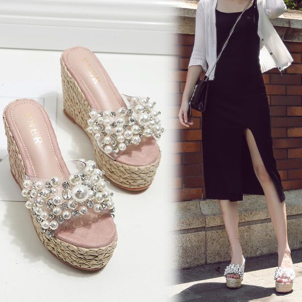 dress shoes handmade custom rhinestone wedge heel women sandals slippers thick bottom fashion seaside vacation wild pearl beach sandal, Black
dress shoes handmade custom rhinestone wedge heel women sandals slippers thick bottom fashion seaside vacation wild pearl beach sandal, Black