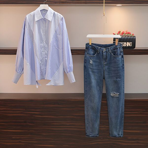 Plus Female Size Jean Suit Shreds Top Shirt and Demin Pant Two Pieces Set 2021 Autumn Fall Clothes Streetwear 3zex, White
Plus Female Size Jean Suit Shreds Top Shirt and Demin Pant Two Pieces Set 2021 Autumn Fall Clothes Streetwear 3zex, White