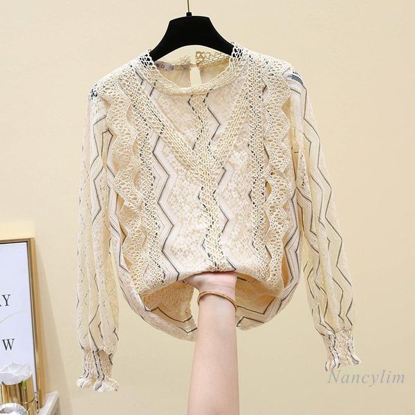 2021 autumn new crochet hollow stand collar lace shirt women long sleeve fashion temperament chiffon blouse female top, White
2021 autumn new crochet hollow stand collar lace shirt women long sleeve fashion temperament chiffon blouse female top, White