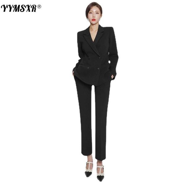 women's two piece pants high-quality suit business wear autumn and winter 2021 double-breasted ladies jacket slim high waist trousers, White
women's two piece pants high-quality suit business wear autumn and winter 2021 double-breasted ladies jacket slim high waist trousers, White