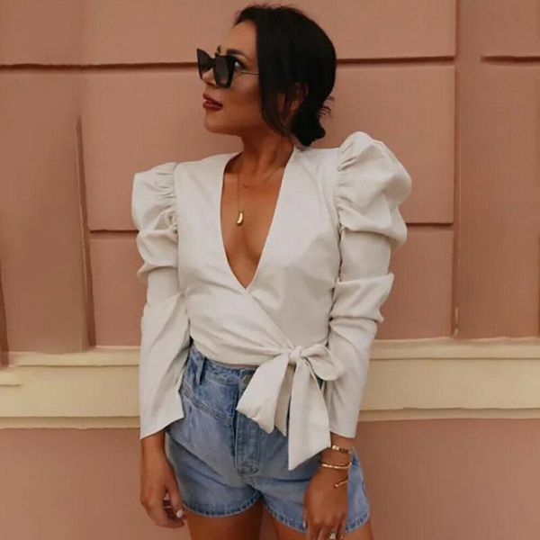 fashion women's crop v-neck long puff sleeve ruffled blouse fit shirt elegant party loose female blasas clothes, White
fashion women's crop v-neck long puff sleeve ruffled blouse fit shirt elegant party loose female blasas clothes, White