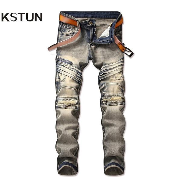 men's jeans distressed men stretch slim fit vintage fake zippers pockets pleated hip hop ripped original brand chic no belt, Blue
men's jeans distressed men stretch slim fit vintage fake zippers pockets pleated hip hop ripped original brand chic no belt, Blue