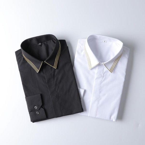 men's casual shirts 2021 embroidered black shirt slim autumn fashion trend business white long-sleeved men, White;black
men's casual shirts 2021 embroidered black shirt slim autumn fashion trend business white long-sleeved men, White;black