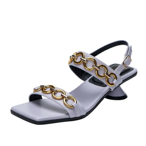 sandals fashion chain women's high heels solid color large size square head summer slippers zapatillas mujer, Black
sandals fashion chain women's high heels solid color large size square head summer slippers zapatillas mujer, Black