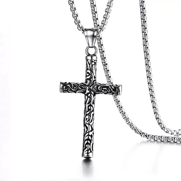 stainless steel exquisite cross charm pendant retro antique unique handmade carving pattern jewelry men's necklace wholesale for men, Silver
stainless steel exquisite cross charm pendant retro antique unique handmade carving pattern jewelry men's necklace wholesale for men, Silver
