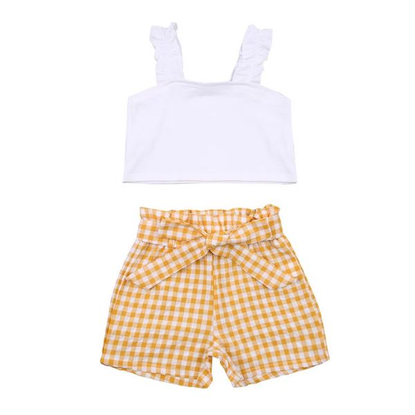 clothing sets 2pcs born baby kid girl summer outfits solid sleeveless t-shirt plaid short pant fashionable casual 2-7y, White
clothing sets 2pcs born baby kid girl summer outfits solid sleeveless t-shirt plaid short pant fashionable casual 2-7y, White