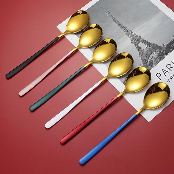 spoons 304 stainless steel spoon, black gold long handle korean household powder titanium plated tableware
spoons 304 stainless steel spoon, black gold long handle korean household powder titanium plated tableware