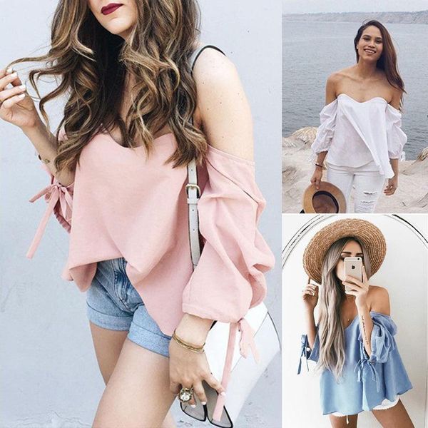 women's t-shirt women fashion casual clothes loose pullover t shirt three quarter sleeves off shoulder clothing, White
women's t-shirt women fashion casual clothes loose pullover t shirt three quarter sleeves off shoulder clothing, White