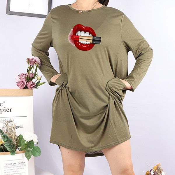 women midi dress plus size loose red lipstick print femme robe vestido long sleeve o neck pocket casual party club black dresses, Black;gray
women midi dress plus size loose red lipstick print femme robe vestido long sleeve o neck pocket casual party club black dresses, Black;gray