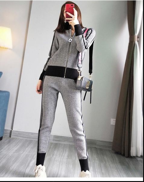 new winter woman tracksuit geometric stripeturtleneck zipper knitted cardigans women two piece pants sets, Gray
new winter woman tracksuit geometric stripeturtleneck zipper knitted cardigans women two piece pants sets, Gray