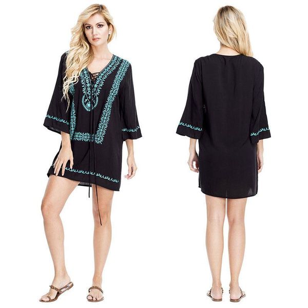 women's swimwear beach jacket blouse rayon embroidered swimsuit with bikini sunscreen, White;black
women's swimwear beach jacket blouse rayon embroidered swimsuit with bikini sunscreen, White;black