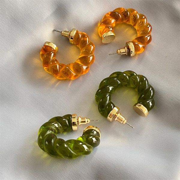 hoop & huggie 2021 autumn and winter warm color earrings resin exquisite twist gold-plated wild sweet trendy temperament jewelry accessories, Golden;silver 
hoop & huggie 2021 autumn and winter warm color earrings resin exquisite twist gold-plated wild sweet trendy temperament jewelry accessories, Golden;silver