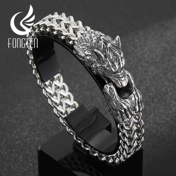 link, chain fongten wolf head animal punk men bracelet viking retro stainless steel wristband charm trendy mesh bangle jewelry, Black
link, chain fongten wolf head animal punk men bracelet viking retro stainless steel wristband charm trendy mesh bangle jewelry, Black