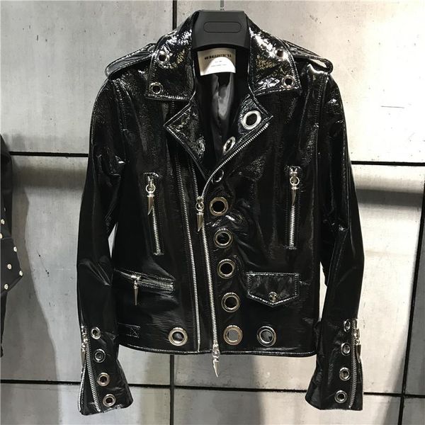 women's leather & faux patent jacket fashion women lady varnish real sheep blazer, Black
women's leather & faux patent jacket fashion women lady varnish real sheep blazer, Black