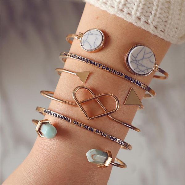 charm bracelets 6pcs/set bohemia opal stone heart triangle resin letter opening gold alloy bangle exquisite jewelry for women, Golden;silver
charm bracelets 6pcs/set bohemia opal stone heart triangle resin letter opening gold alloy bangle exquisite jewelry for women, Golden;silver