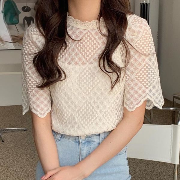 women's knits & tees french sweet stand-up collar lace hollow crochet micro-transparent design feeling loose and versatile short-s, White
women's knits & tees french sweet stand-up collar lace hollow crochet micro-transparent design feeling loose and versatile short-s, White