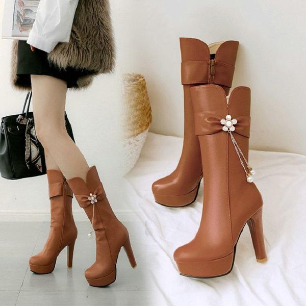 boots sianie tianie round toe sweet ladies winter shoes platform spike high heels mid-calf woman with pearls pendant decoration, Black
boots sianie tianie round toe sweet ladies winter shoes platform spike high heels mid-calf woman with pearls pendant decoration, Black