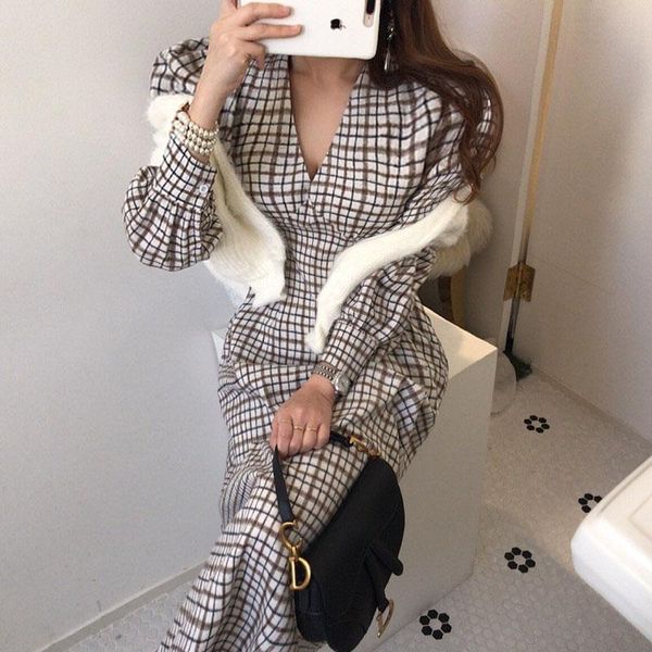 casual dresses one-piece korean dress v-neck plaid stylish chic slender long 2021 elegant office lady concise puff sleeves woman's, Black;gray
casual dresses one-piece korean dress v-neck plaid stylish chic slender long 2021 elegant office lady concise puff sleeves woman's, Black;gray